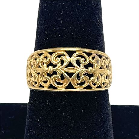 14K Yellow Gold Beverly Hills Size 7.5 Filigree Ring Band
