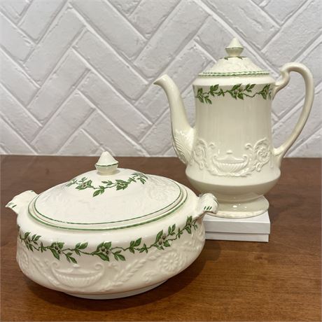Steubenville Adam Antique "Orange Blossom" Covered Casserole Dish & Teapot