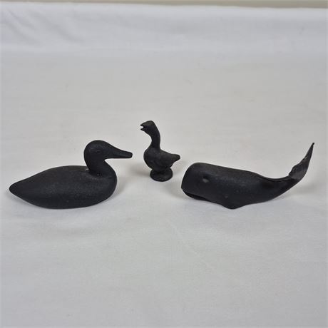Vtg Cast Iron Miniature Whale, Duck & Goose Set