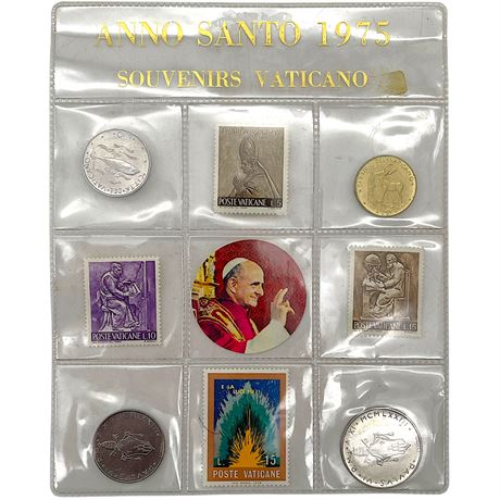 1970's Anno Santo Vatican Souvenir Coin & Stamp Collection in Protective Sleeve