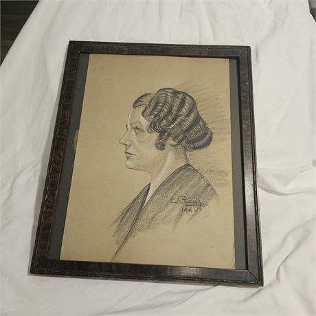 1941  original one-of-a-kind sketch portrait of a woman