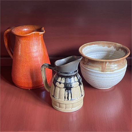 Vintage Pottery Pitchers and Planter