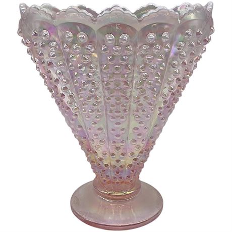 Fenton Iridescent Hobnail Champagne Pink Fan Vase