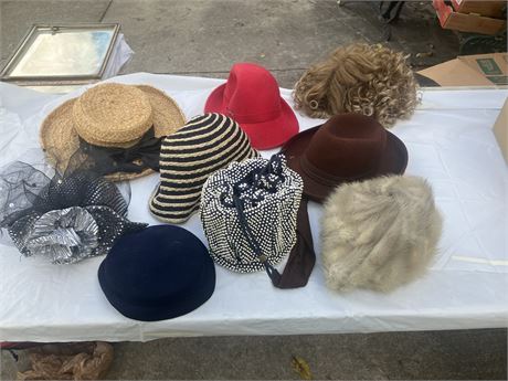 7 hats 1 wig 1 bag