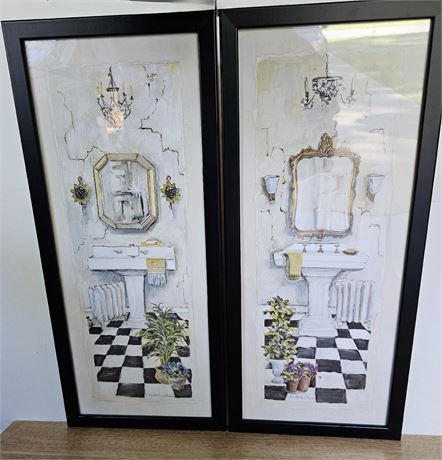 Framed Bathroom Prints by C. Winterle Olson~signed
