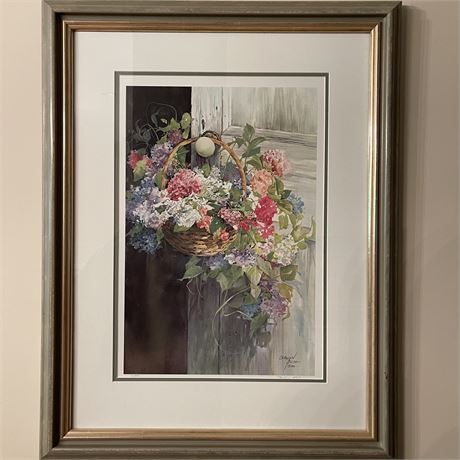 Pencil Signed 1991 Carolyn Blish Framed Hanging Hydrangeas Print