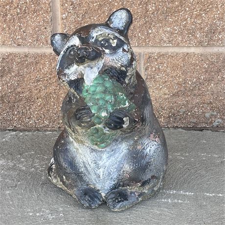 Concrete Raccoon with Grapes Garden Statue