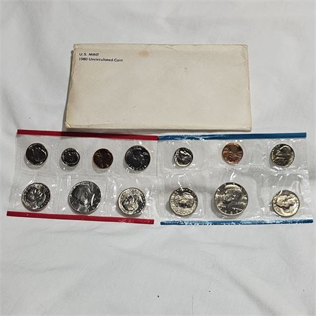 1980 Lot of 2 U.S. Mint Uncirculated Coin Set, 1980 and 1980 D