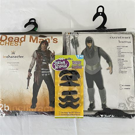 Adult Large Dead Man's Chest & Medium Executioner Bourreau w/ Fake Mustaches