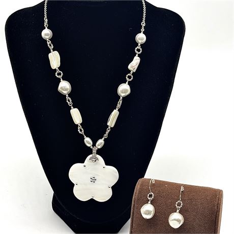 Vintage Mother of Pearl Necklace and Earrings Set