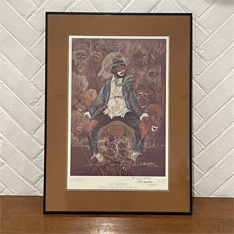 Ed Parker Signed & Framed African American Folk Art Print "Spook in Charge"