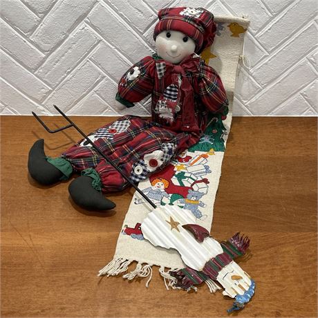 Snowman Yard Stake with an A"door"able Draft Stopper and a Wall Hanging Banner