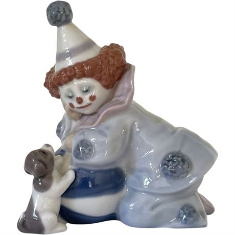 Signed Lladro "Pierrot with Puppy and Ball" Porcelain Figurine