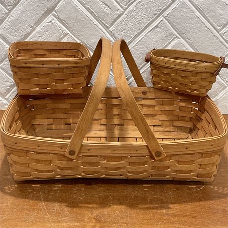 Signed Longaberger Baskets Signed 1990 and Signed 2005 Cancer Society