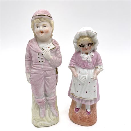 Antique Painted Bisque Couple Figurines