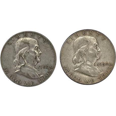1952 & 1954 Franklin Silver Half Dollar Coins