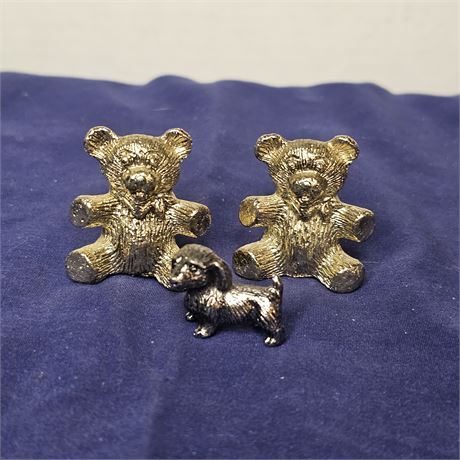 (2) Vintage Brass Bear Mini Collectible Statue w/Pewter Dog