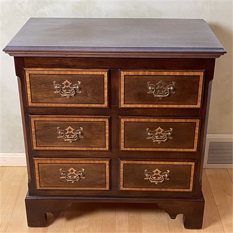 Vtg Chest of 6 Drawers Side Table w/ Hinged Top Storage