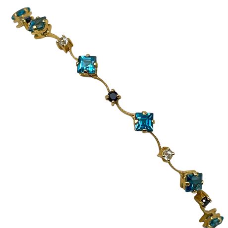 14k Yellow Gold Bracelet w/ Blue and White Topaz and Sapphire Stones