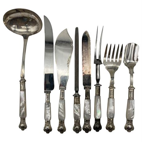 Mix of Vtg Silverplate and Stainless Serving Pieces w/ Mother of Pearl Handles