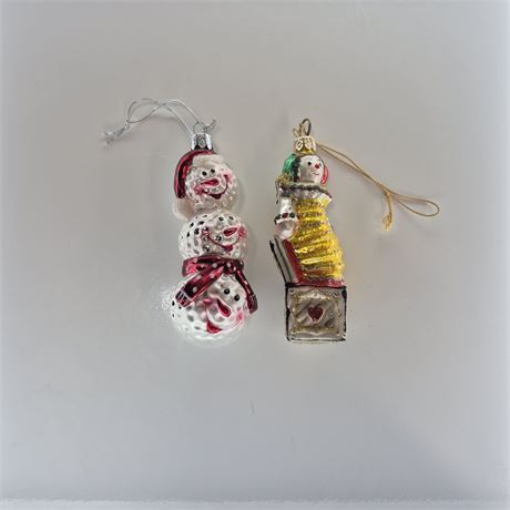 2 Blown Glass Ornaments- Snowman & Jack-in-the-Box