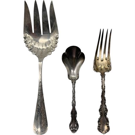 925 Sterling Silver Serving Fork, Sugar Spoon & Dinner Fork