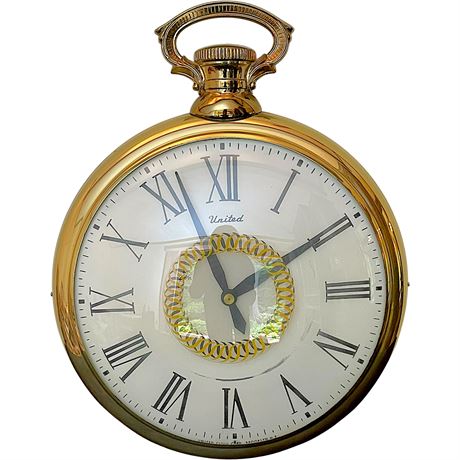 Mid-Century United Clock Co. Oversize Pocket Watch Wall Clock Model 47