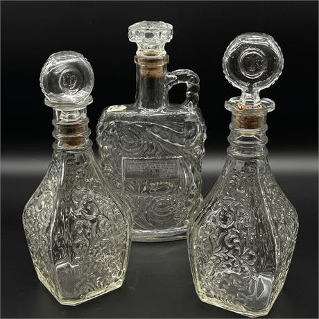 Vintage "Old Forester" and Pair of "Dubouchett" Whiskey Decanters w Stoppers