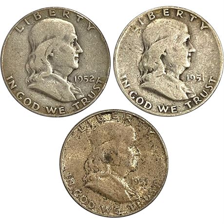 1951-1952 Franklin Half Dollar D Mint 90% Silver Coins