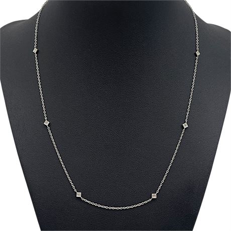 14k White Gold 18" Chain with Evenly Placed Diamond Clusters
