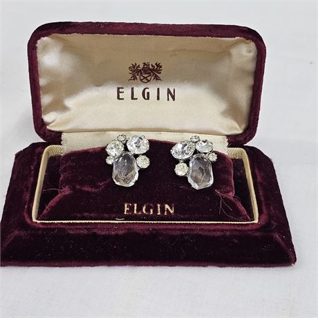 Vintage Elgin Clip-On Earrings in Original Box