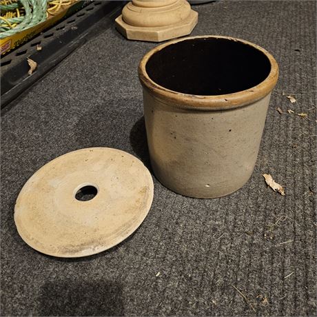Salt Glazed Stoneware Crock Utensil Holder Primtive Crock Utensil Crock Antique