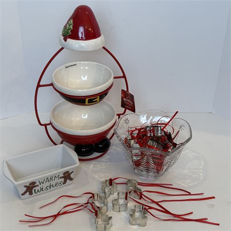 St. Nicholas Two Tier Serving Bowl w/ Mini Christmas Cookie Cutters and More