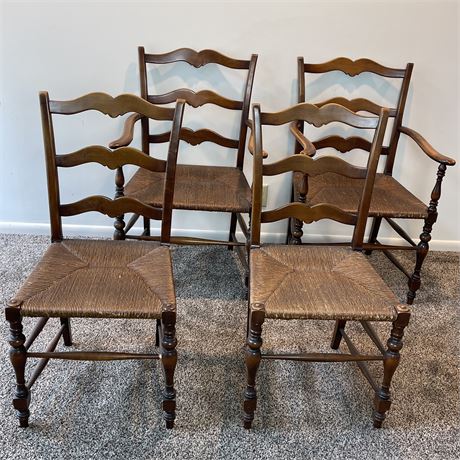 Vtg Rush Seat Ladder Back Dining Chairs
