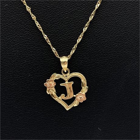 14k Gold Twisted Chain w/ "J" Heart Pendant