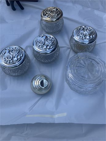6 trinket jars glass
