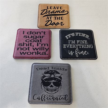 Humerous Leather Coasters~Set of 4