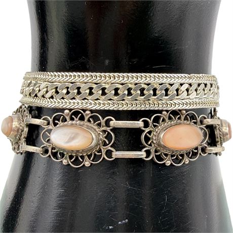 925 Sterling Silver Bracelets - One with Pink Mussell Shell Stones