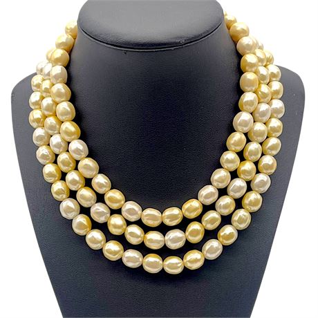 Vtg 3-Strand Genuine Pearl Necklace