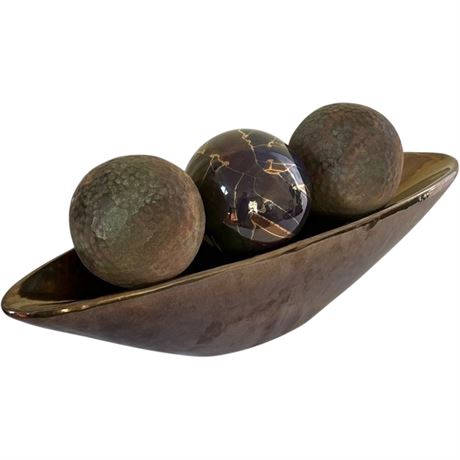 Pier 1 Metallic Glazed Ceramic Centerpiece Bowl w/ Decorative Orbs