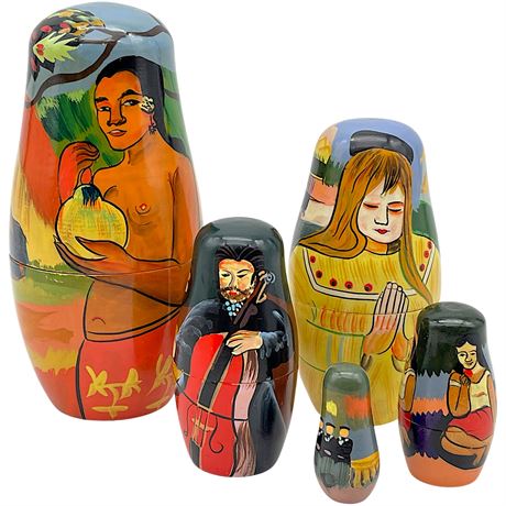 Vtg Paul Gauguin Inspired Painted Matryoshka Nesting Dolls