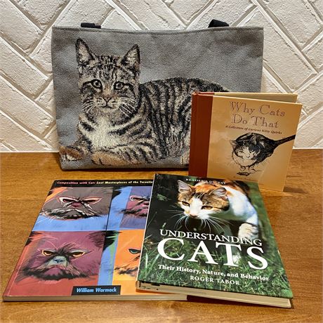 Tabby Cat Tote Bag and Cat Related Books