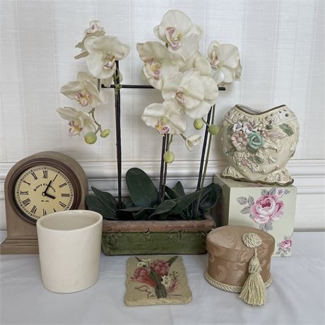 Artificial Orchid, Bedford Clockworks Clock & More