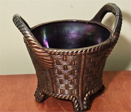 Rare Northwood Blue Carnival Glass Bushel Basket~Circa 1910