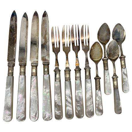 Vtg Sheffield England Silverplate Cutlery Set w/ Mother of Pearl Handles
