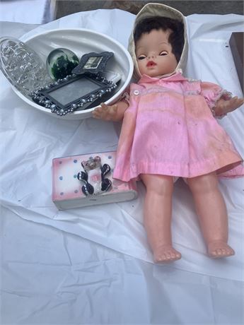 vintage doll and other assorted items