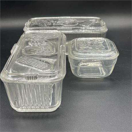 (2) Federal Glass and (1) Hazel Atlas Glass Covered Refrigerator Dishes