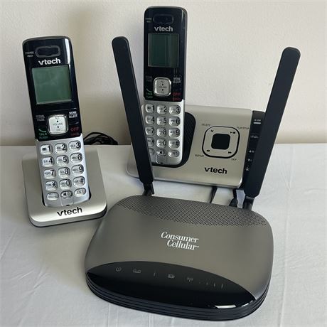 Consumer Cellular Wireless Phone Base w/ VTech Cordless Phones/Answering Systems