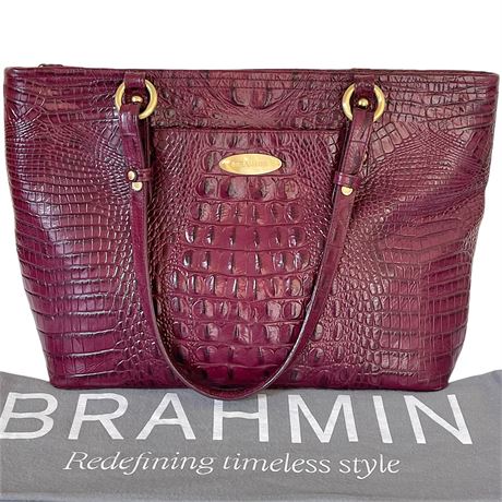 Brahmin Melbourne Purple Crocodile-Embossed Genuine Leather Satchel