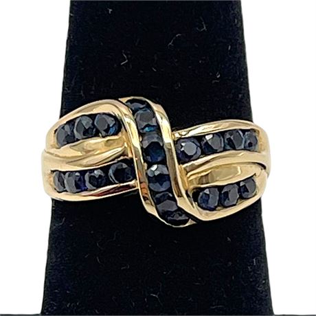 14K Yellow Gold Blue Sapphire Samuel Aaron Bypass Thailand Ring - Size 5.75